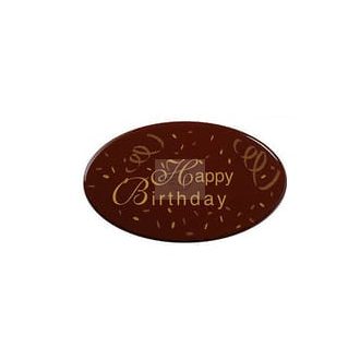   72 Ovális étcsokoládé plakett "Happy Birthday" (6.2x3.7cm)